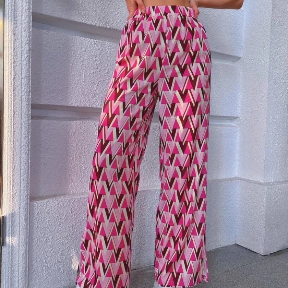 Contemporary retro Geometric Print Split Hem Style Wide Leg Pants - Picture 6 of 6